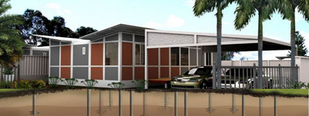 Butterfly modular home on screw piles footing system