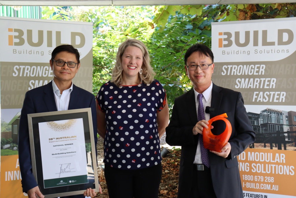 Federal MP Clare O'Neil with iBuild's Michael Zeng and Jackson Yin