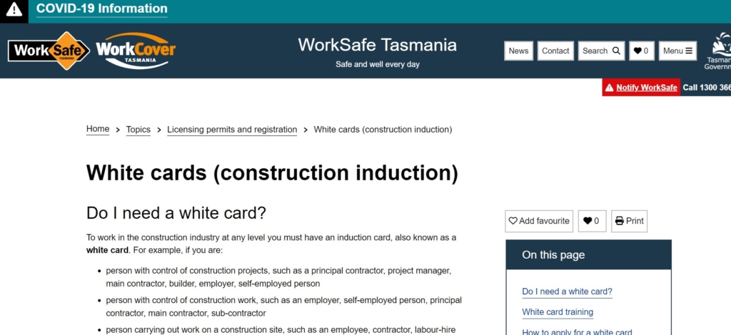 Owner Builder Tasmania White Card
