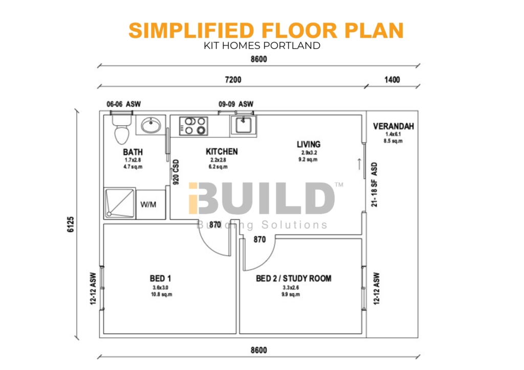 Kit Homes Portland LS SIMPLIFIED FLOOR PLAN