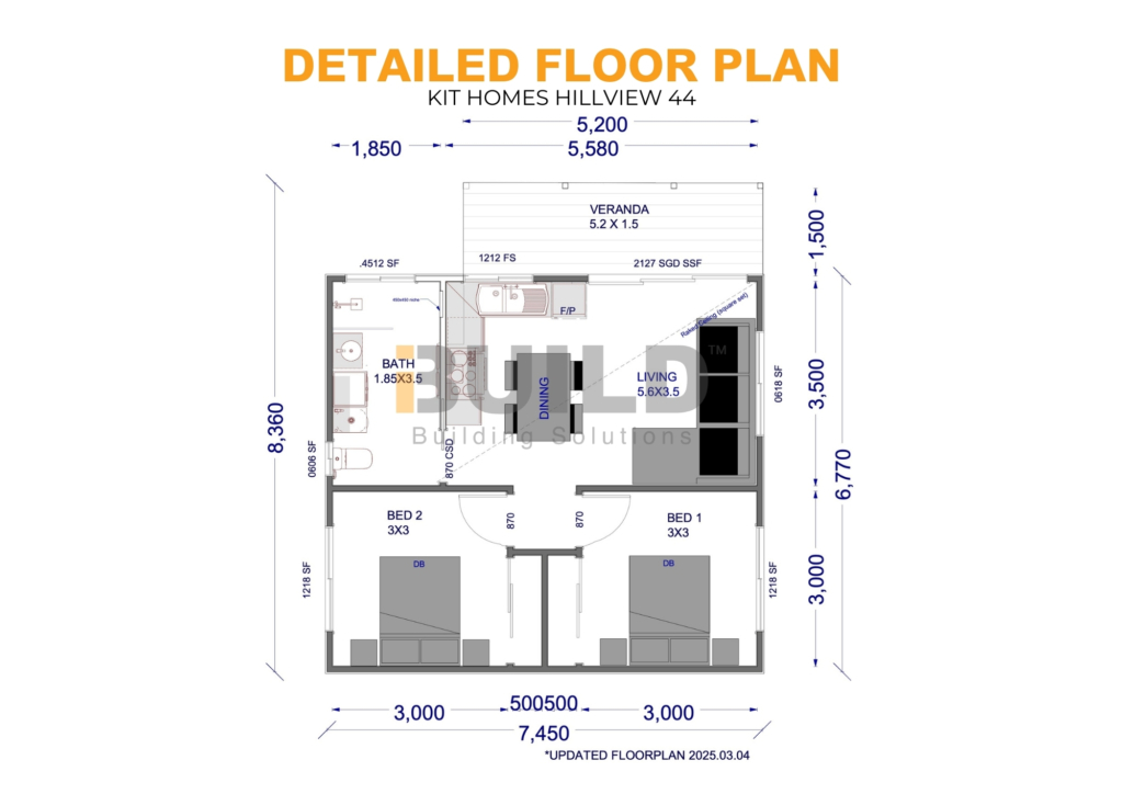iBuild Kit Homes HILLVIEW 44 DETAILED FLOOR PLAN
