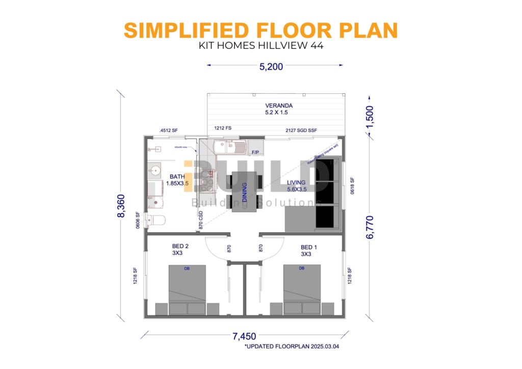 iBuild Kit Homes HILLVIEW 44 SIMPLIFIED FLOOR PLAN